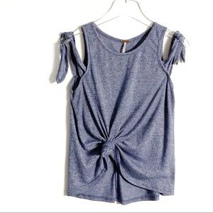 Poof! Cold Shoulder Tie Sleeve Marl Tee
